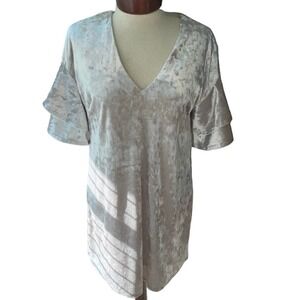 Bo Bel Pink Velvet V-Neck Dress Ruffle Sleeve Small